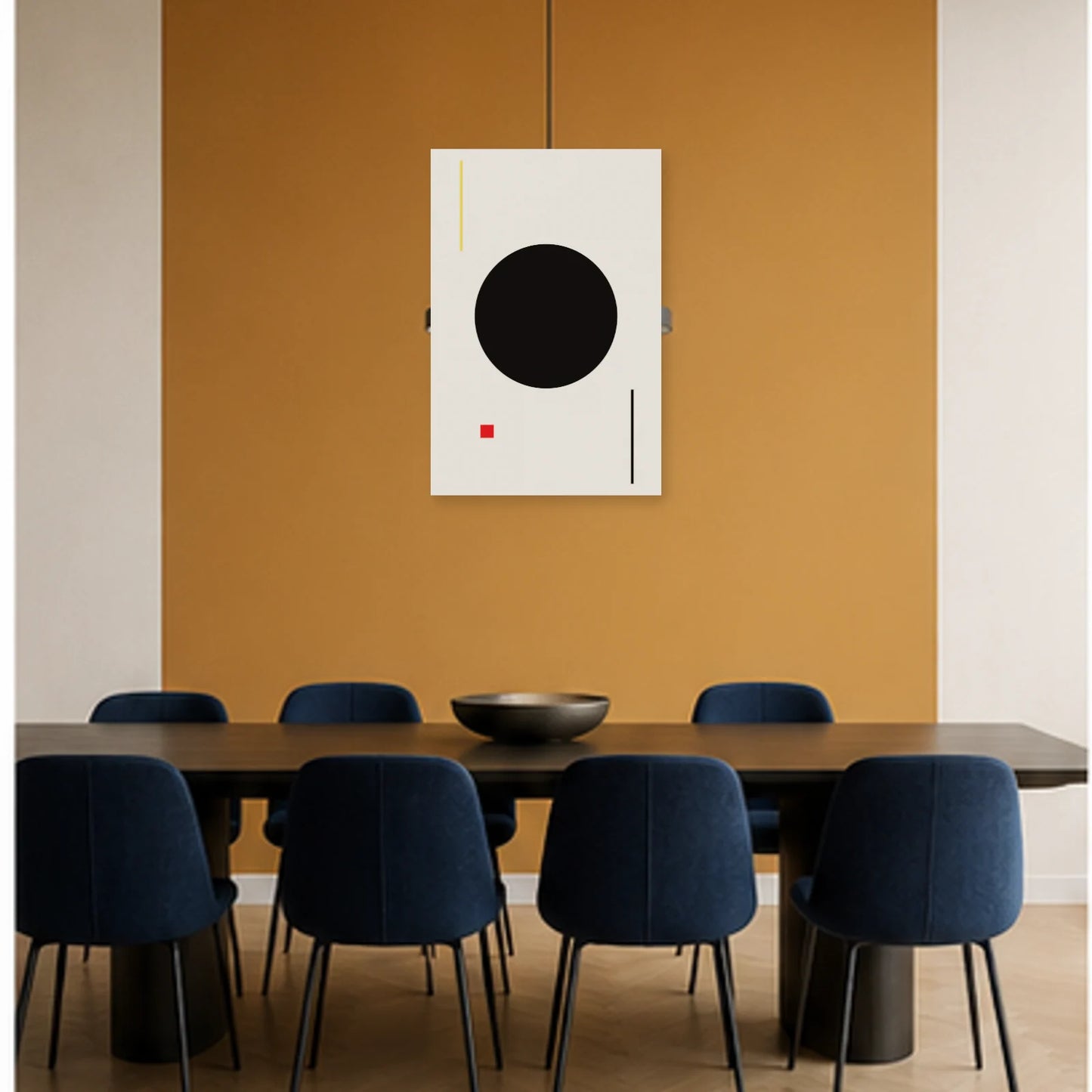 Affiche abstraite - Cercle noir dans une salle à manger - Art Virtuoso