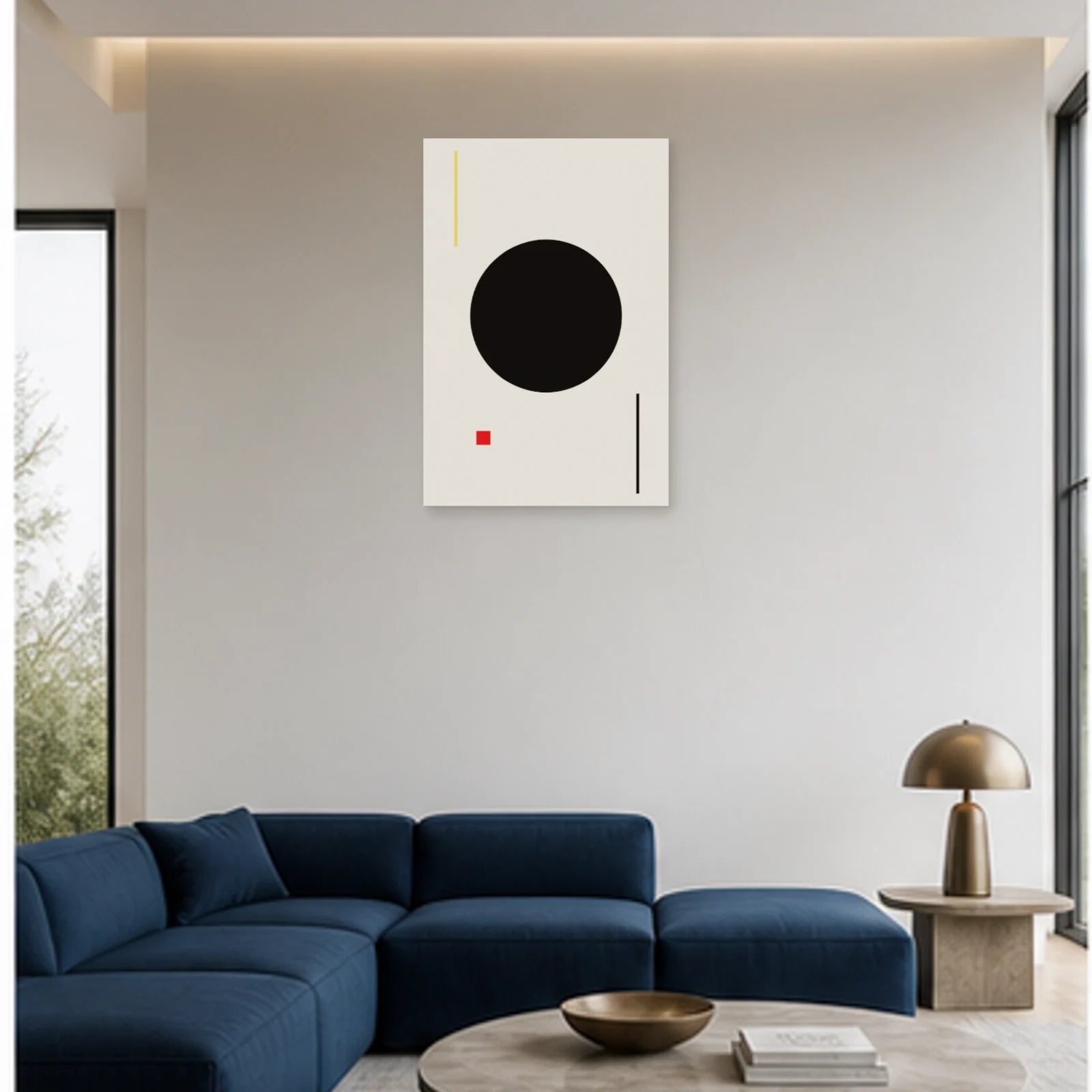 Affiche abstraite - Cercle noir dans un salon - Art Virtuoso