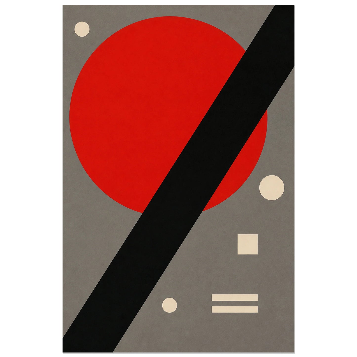 Affiche abstraite - Cercle rouge et barre noire, serigraphie geometrique bauhaus verticale, format 60 × 90 cm