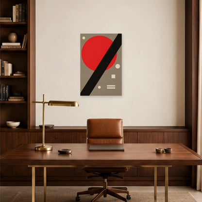 Affiche abstraite - Cercle rouge et barre noire dans un bureau - Art Virtuoso