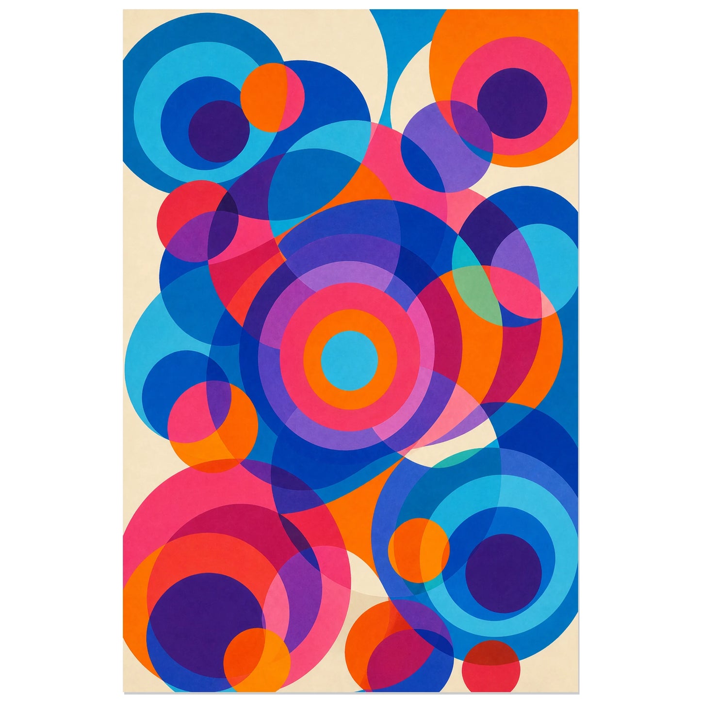 Affiche abstraite - Cercles simultanés, abstraction chromatique en cercles superposes verticale, format 40 × 60 cm