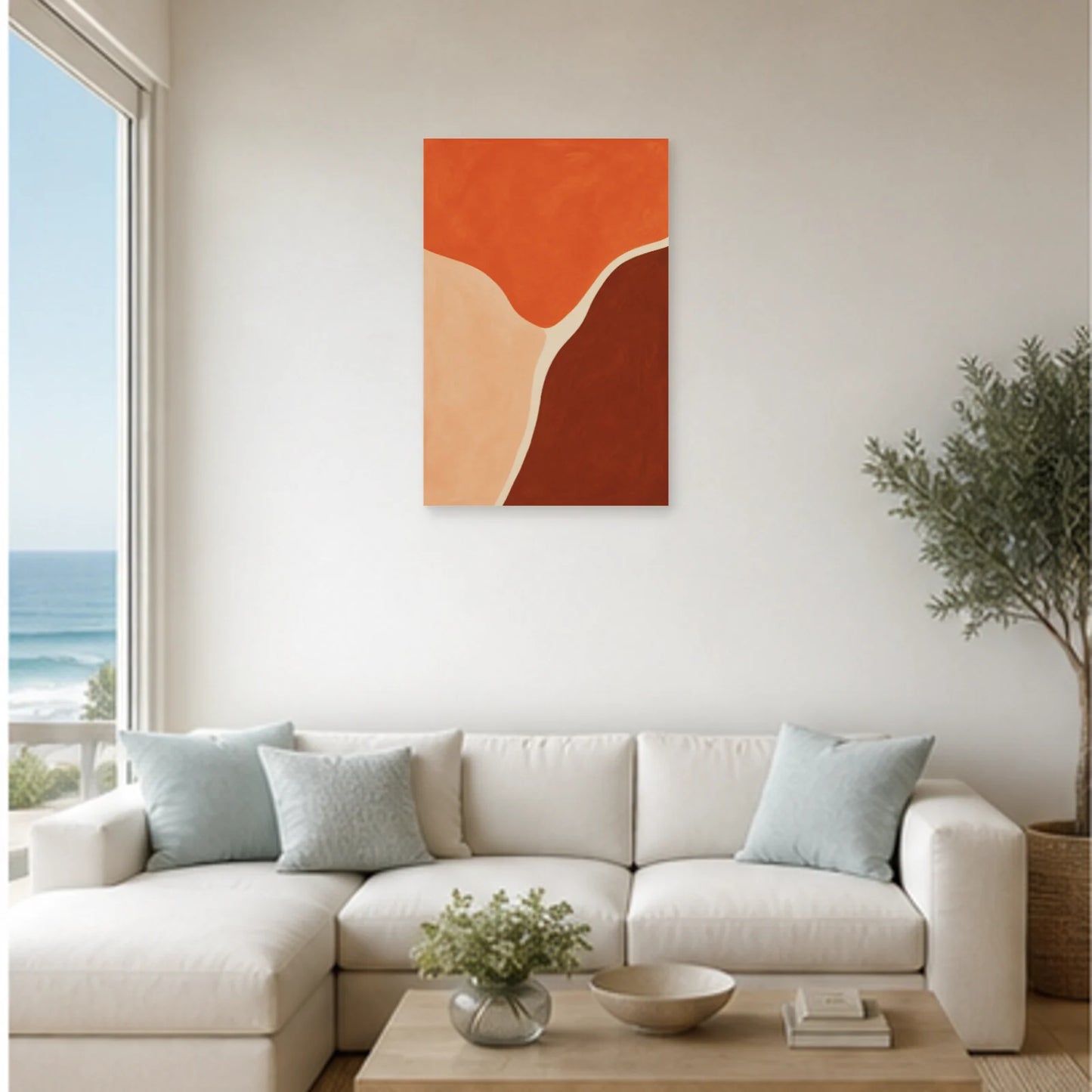 Affiche abstraite - Champ terracotta dans un salon - Art Virtuoso