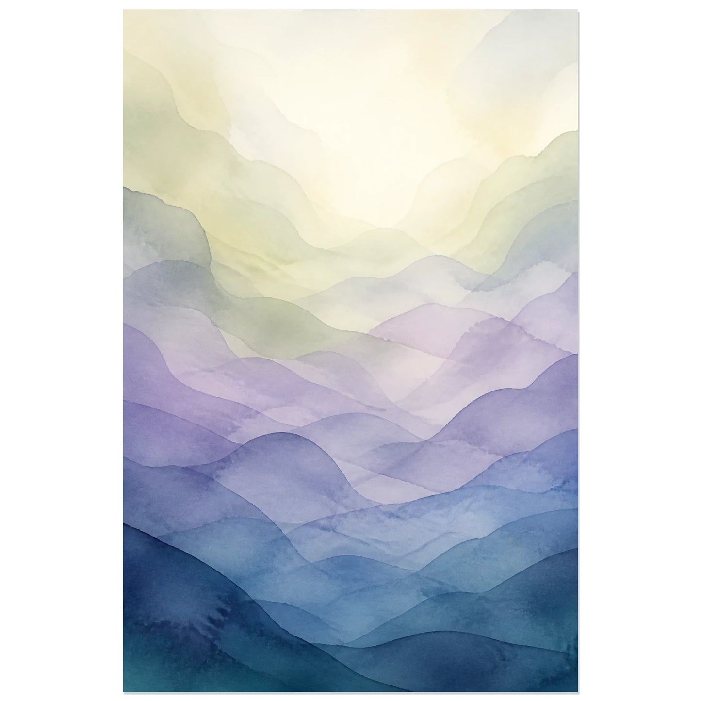 Affiche abstraite - Champs de brume, paysage abstrait en lavis superposes verticale, format 30 × 45 cm