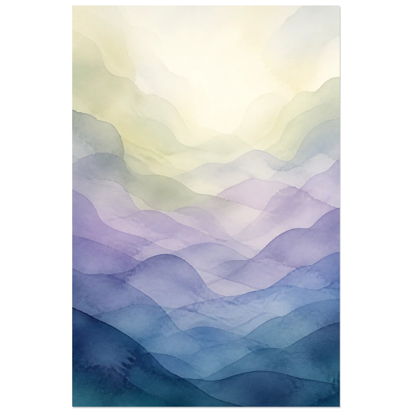 Affiche abstraite - Champs de brume, paysage abstrait en lavis superposes verticale, format 60 × 90 cm