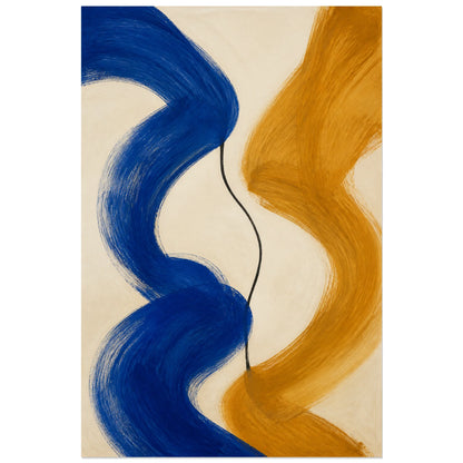 Affiche abstraite - Cobalt et ocre, peinture gestuelle bicolore verticale, format 60 × 90 cm