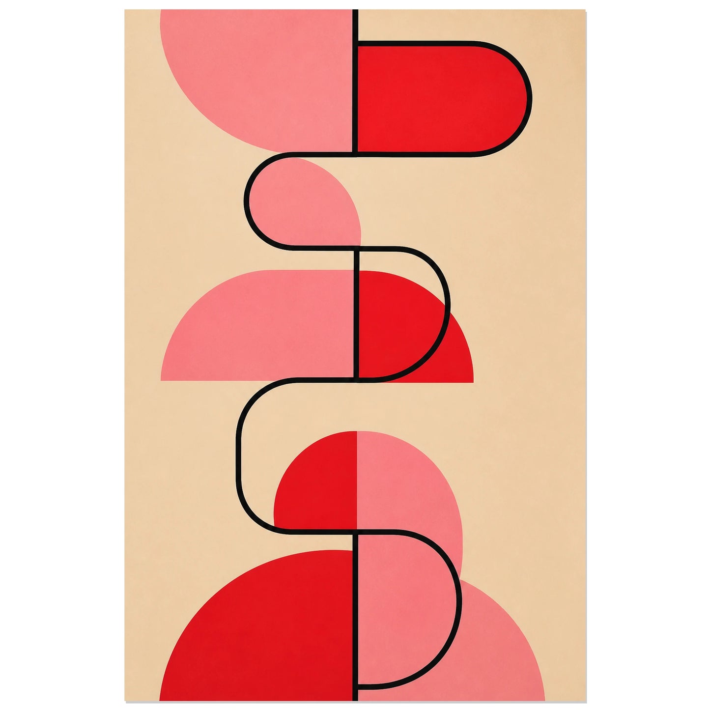 Affiche abstraite - Composition rose, composition graphique mid-century verticale, format 30 × 45 cm