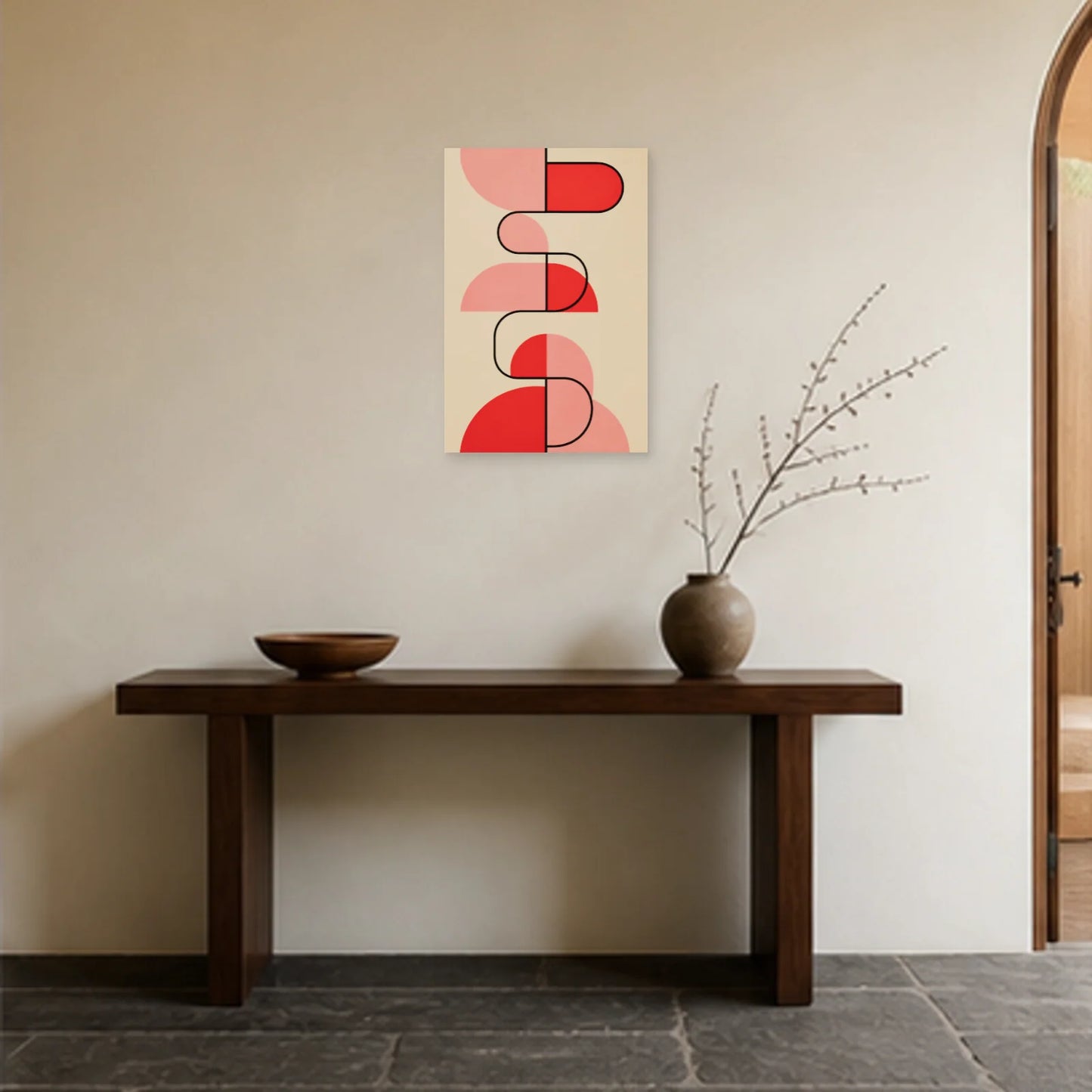 Affiche abstraite - Composition rose dans une entrée ou un couloir - Art Virtuoso