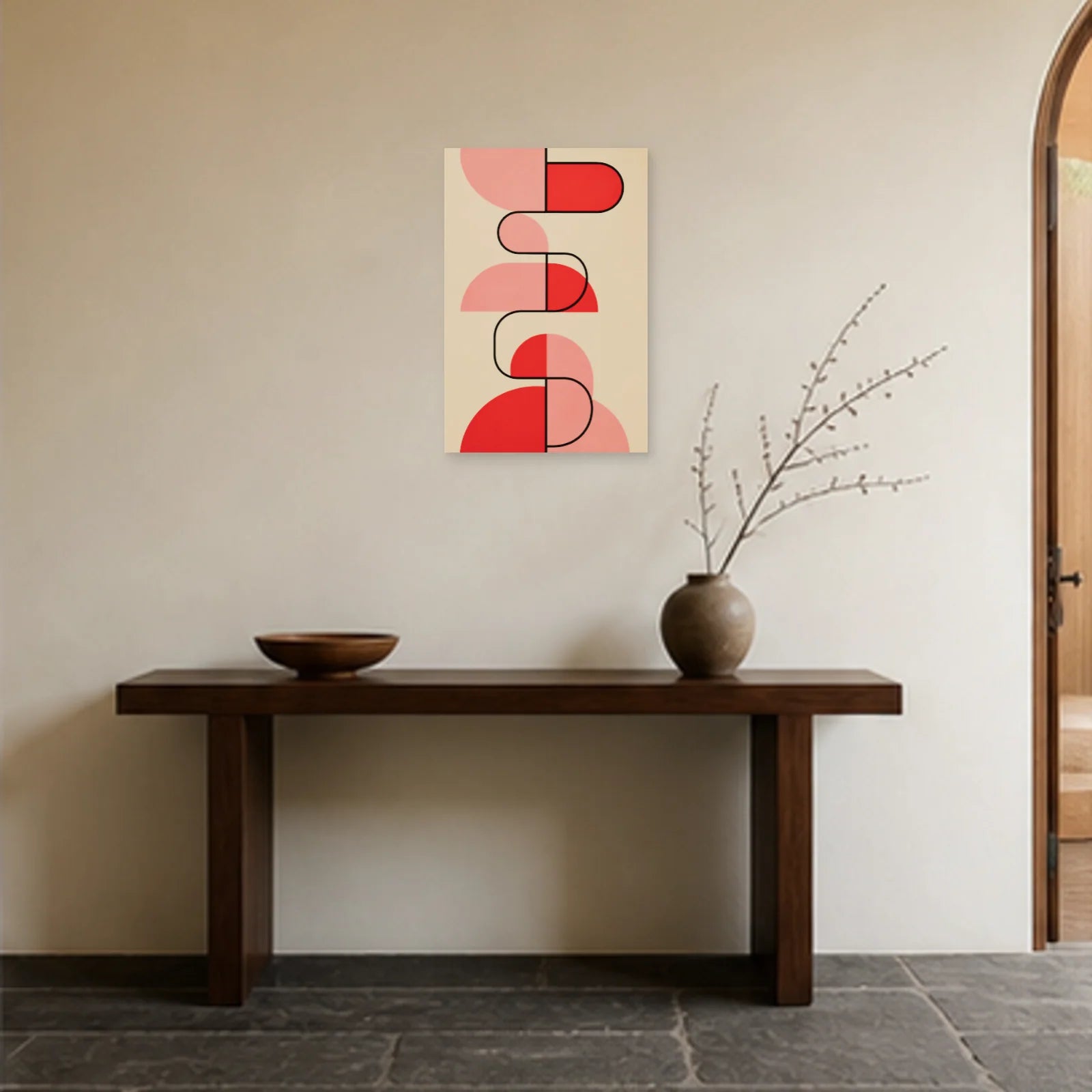 Affiche abstraite - Composition rose dans une entrée ou un couloir - Art Virtuoso
