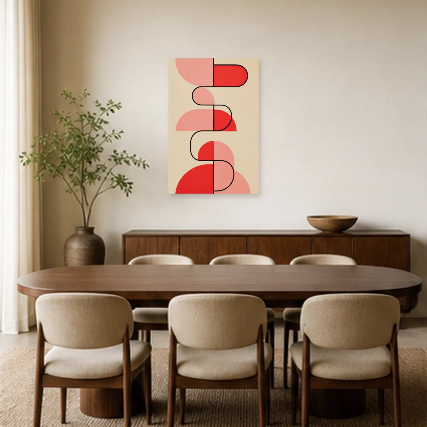 Affiche abstraite - Composition rose dans une salle à manger - Art Virtuoso