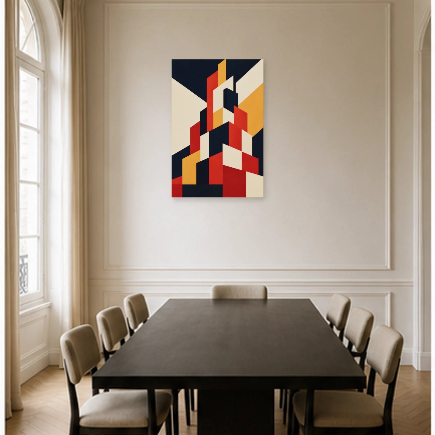 Affiche abstraite - Construction ascendante dans une salle à manger - Art Virtuoso