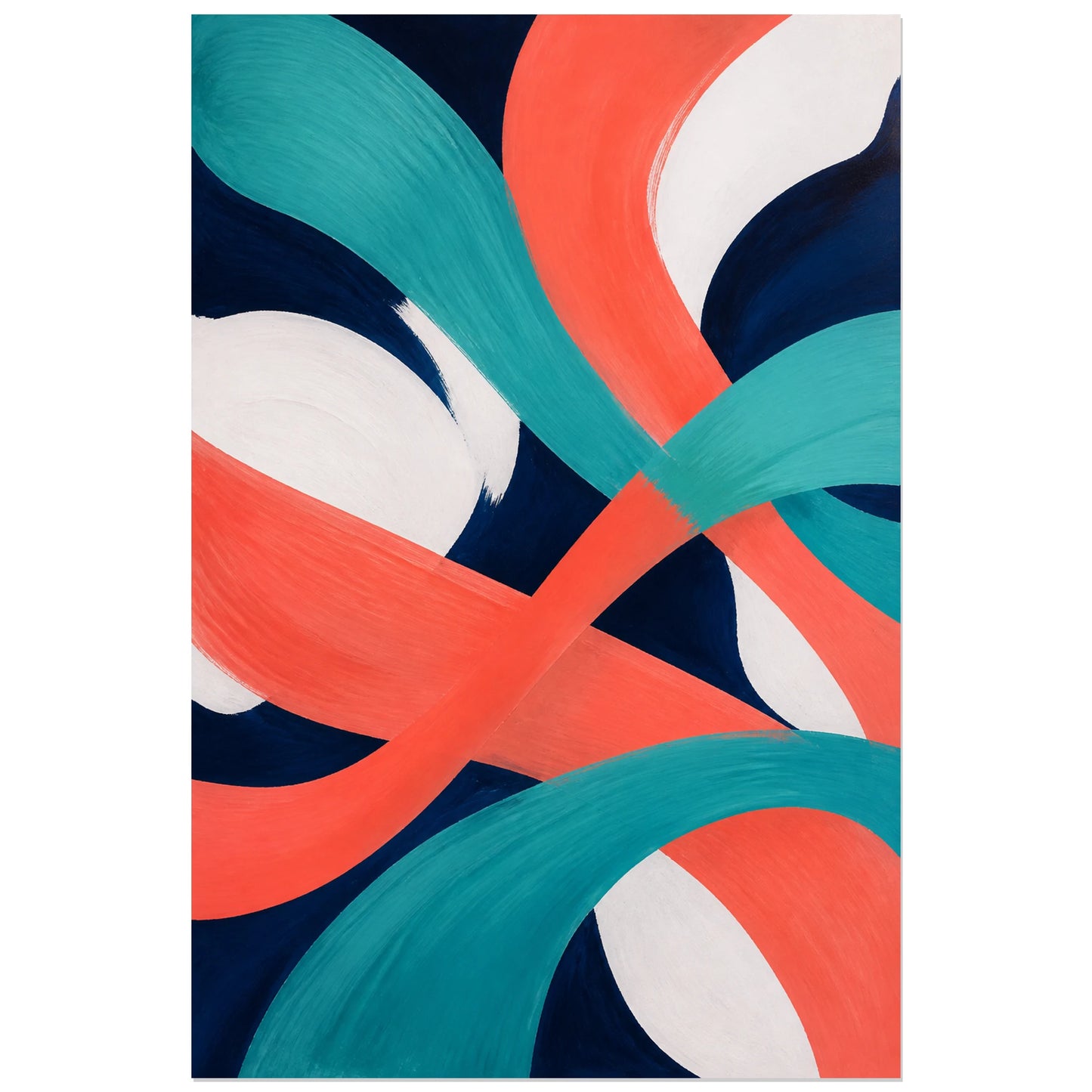 Affiche abstraite - Corail et turquoise, abstraction gestuelle en rubans peints verticale, format 40 × 60 cm