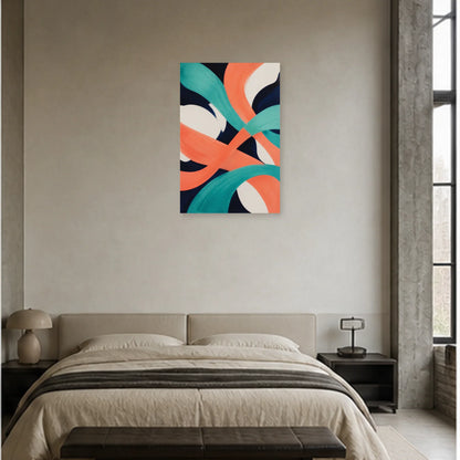 Affiche abstraite - Corail et turquoise dans une chambre - Art Virtuoso