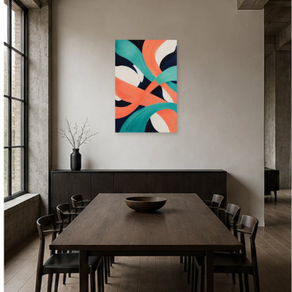 Affiche abstraite - Corail et turquoise dans une salle à manger - Art Virtuoso