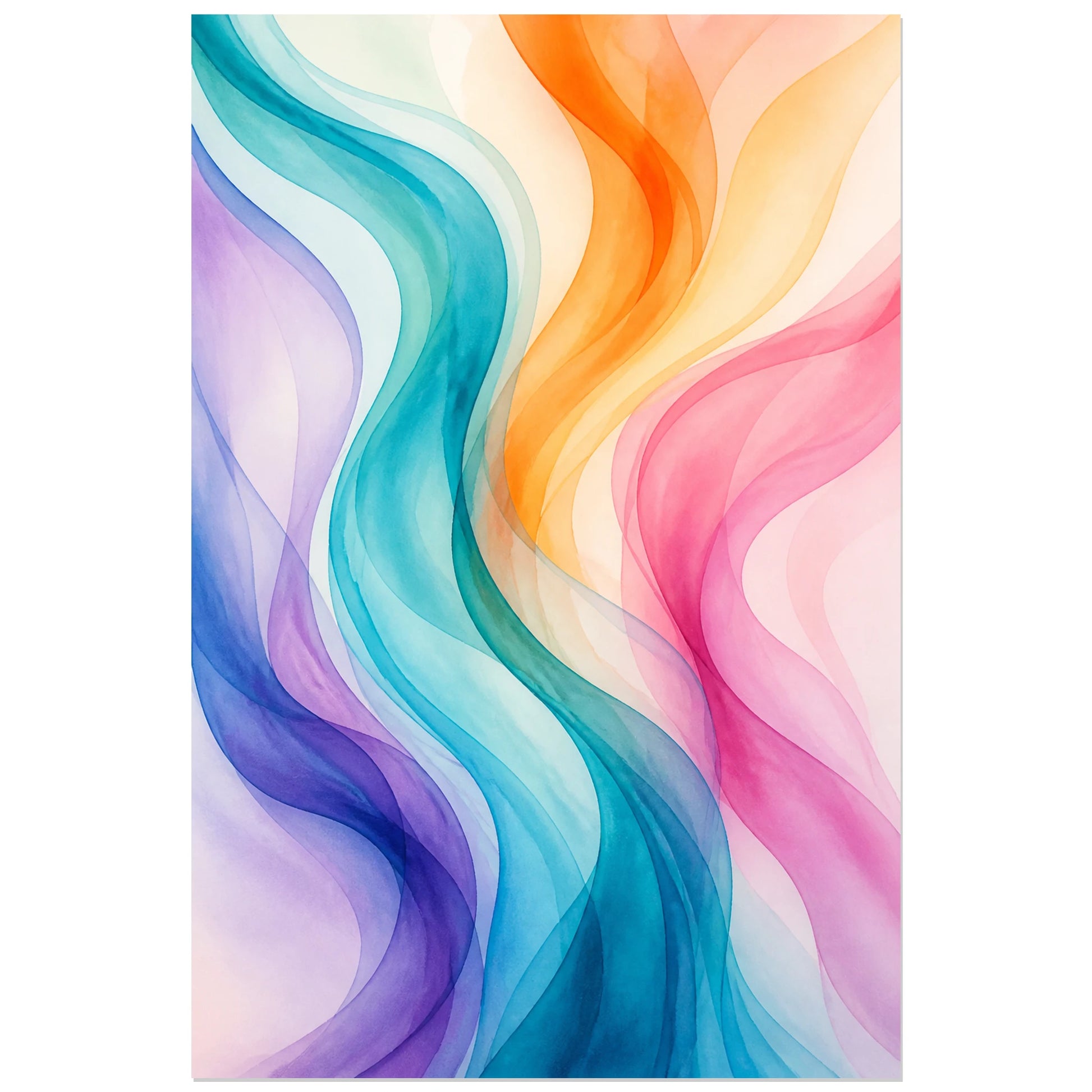 Affiche abstraite - Courant transparent, aquarelle fluide contemporaine verticale, format 30 × 45 cm