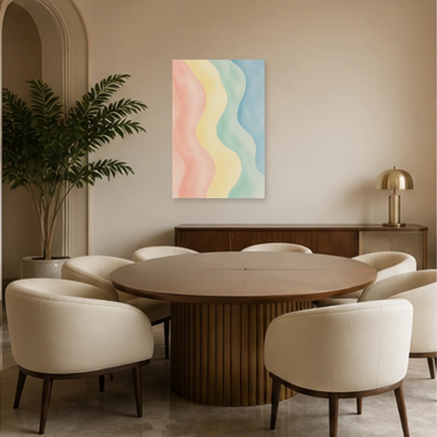 Affiche abstraite - Courants pastel dans une salle à manger - Art Virtuoso