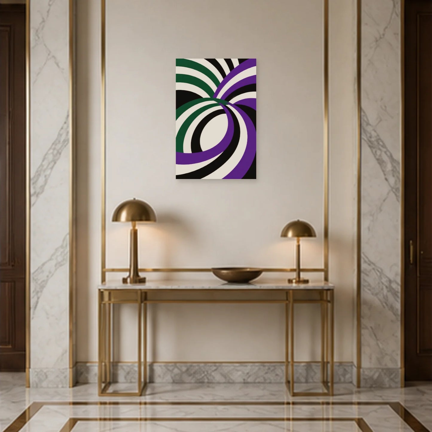 Affiche abstraite - Courbes moirées dans une entrée ou un couloir - Art Virtuoso