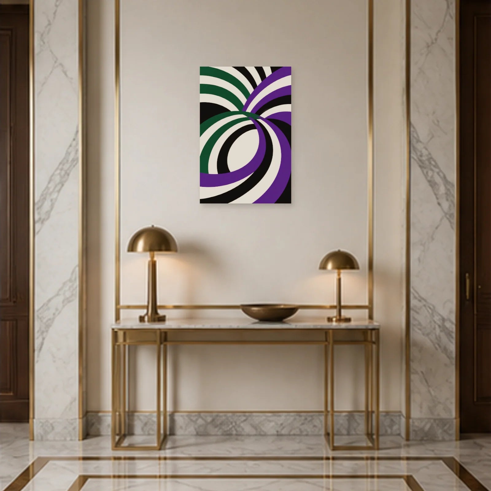 Affiche abstraite - Courbes moirées dans une entrée ou un couloir - Art Virtuoso