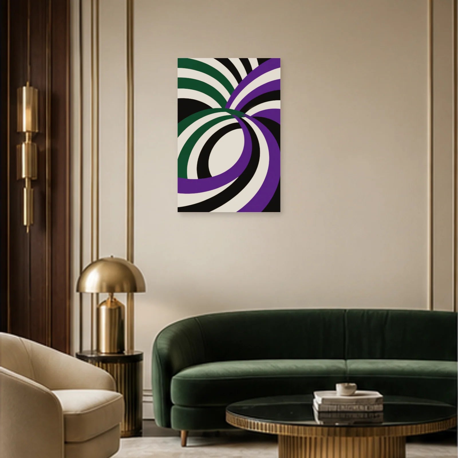 Affiche abstraite - Courbes moirées dans un salon - Art Virtuoso