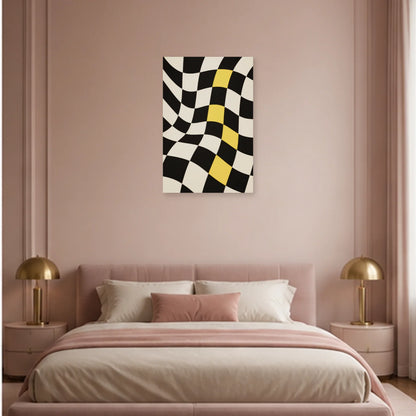 Affiche abstraite - Damier vibrant dans une chambre - Art Virtuoso