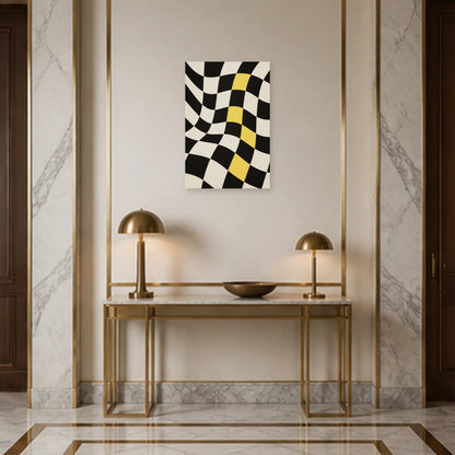 Affiche abstraite - Damier vibrant dans une entrée ou un couloir - Art Virtuoso