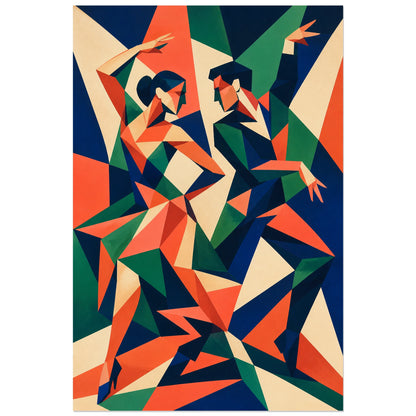 Affiche abstraite - Danse fragmentée, danse cubiste dynamique verticale, format 30 × 45 cm