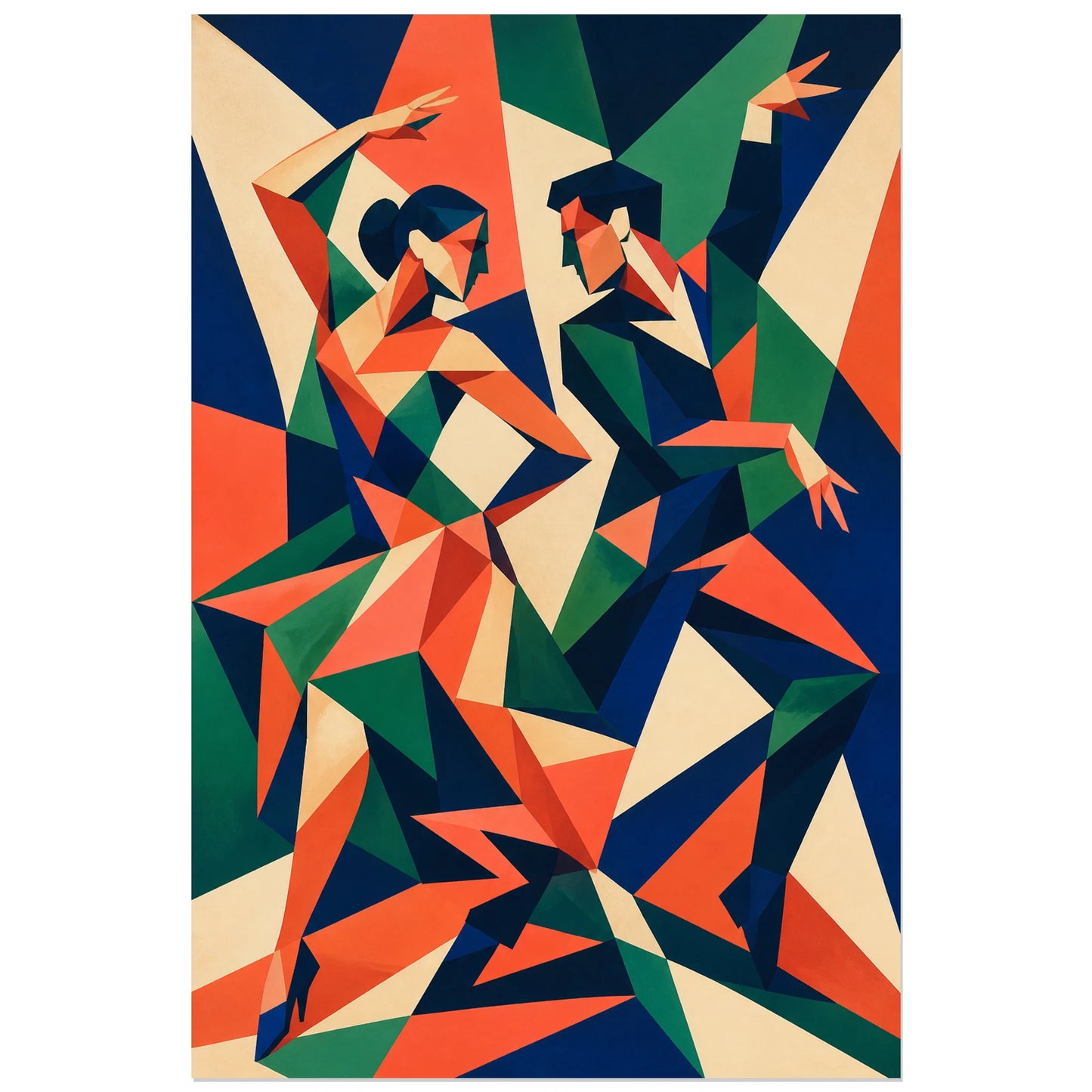 Affiche abstraite - Danse fragmentée, danse cubiste dynamique verticale, format 40 × 60 cm