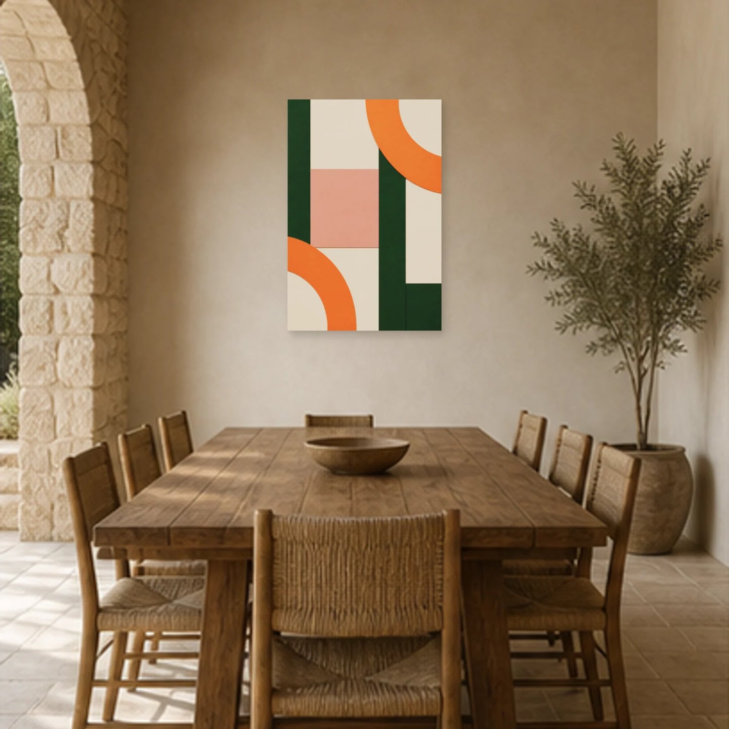 Affiche abstraite - Découpes graphiques dans une salle à manger - Art Virtuoso