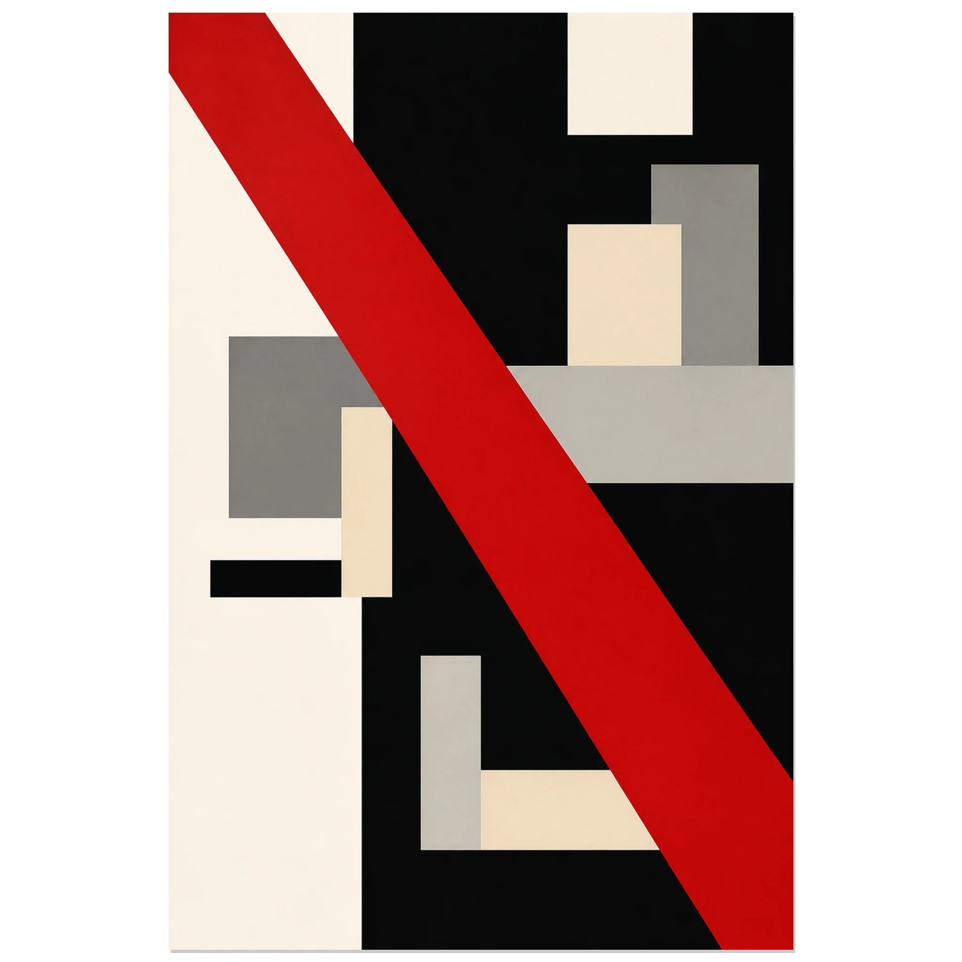 Affiche abstraite - Diagonale rouge, abstraction constructiviste geometrique verticale, format 30 × 45 cm