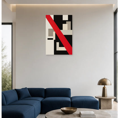 Affiche abstraite - Diagonale rouge dans un salon - Art Virtuoso