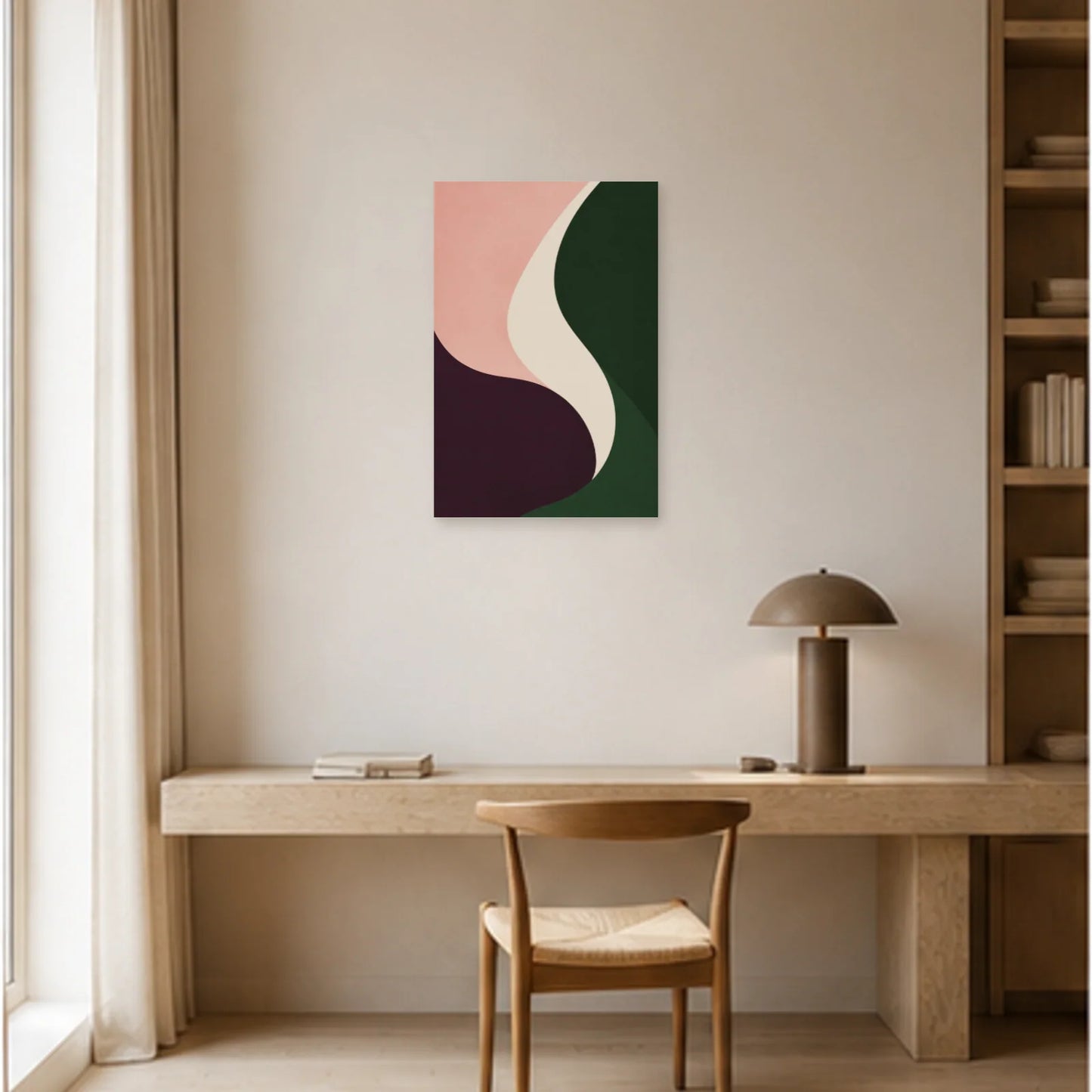 Affiche abstraite - Dialogue des courbes dans un bureau - Art Virtuoso