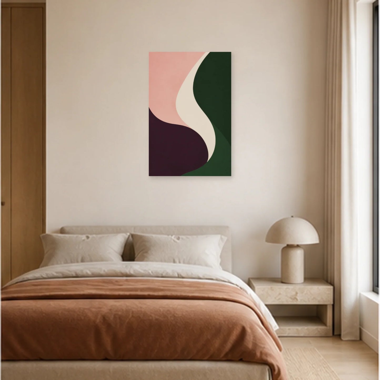 Affiche abstraite - Dialogue des courbes dans une chambre - Art Virtuoso