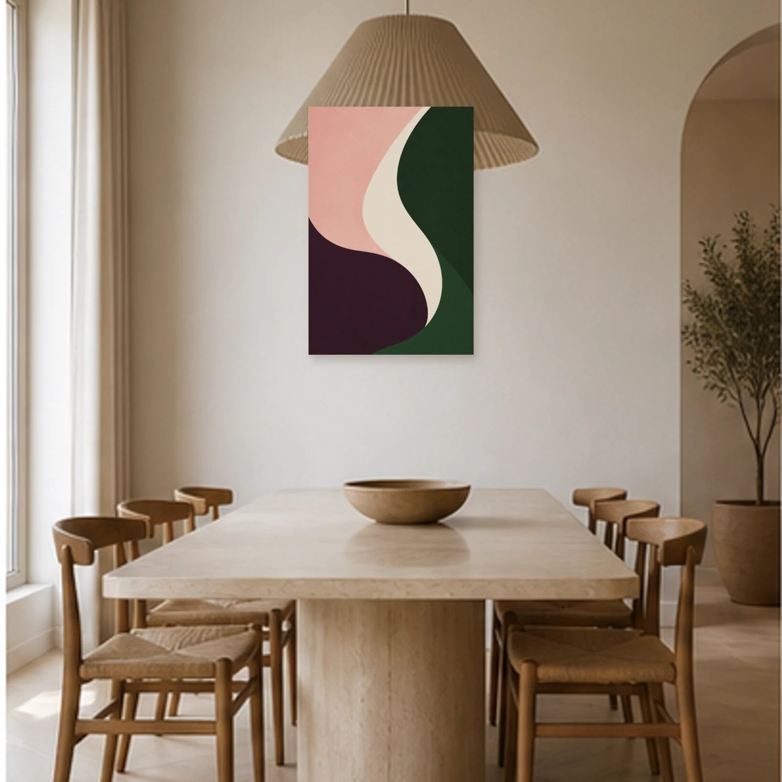 Affiche abstraite - Dialogue des courbes dans une salle à manger - Art Virtuoso