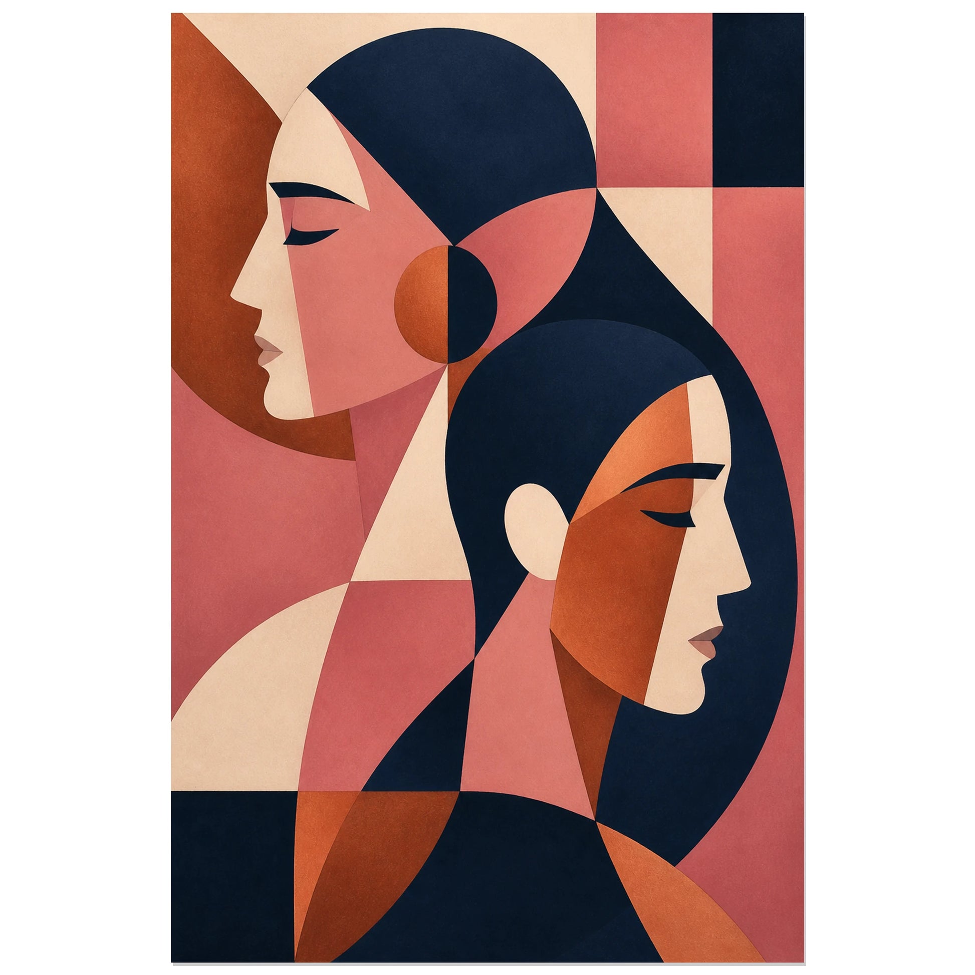 Affiche abstraite - Double profil, double portrait cubiste graphique verticale, format 30 × 45 cm