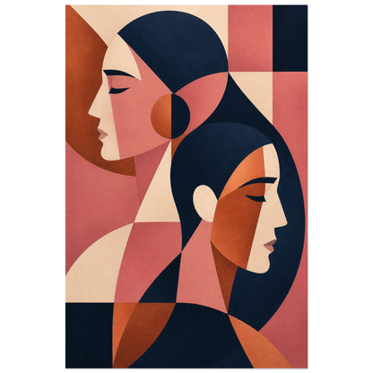 Affiche abstraite - Double profil, double portrait cubiste graphique verticale, format 40 × 60 cm