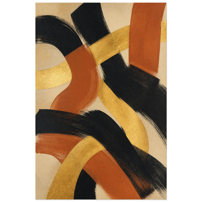 Affiche abstraite - Éclat doré, abstraction gestuelle avec effet feuille d or verticale, format 60 × 90 cm