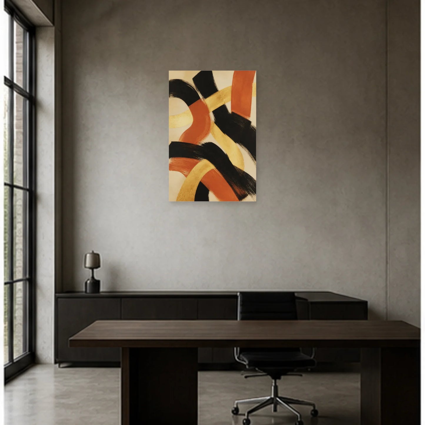 Affiche abstraite - Éclat doré dans un bureau - Art Virtuoso