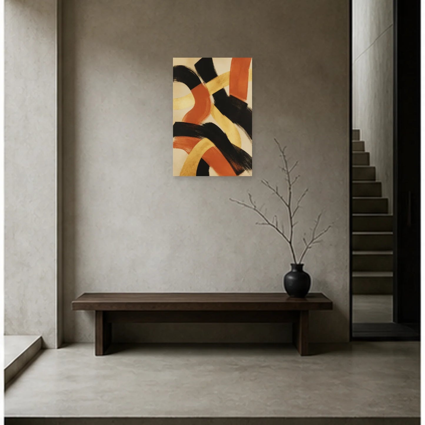 Affiche abstraite - Éclat doré dans une entrée ou un couloir - Art Virtuoso