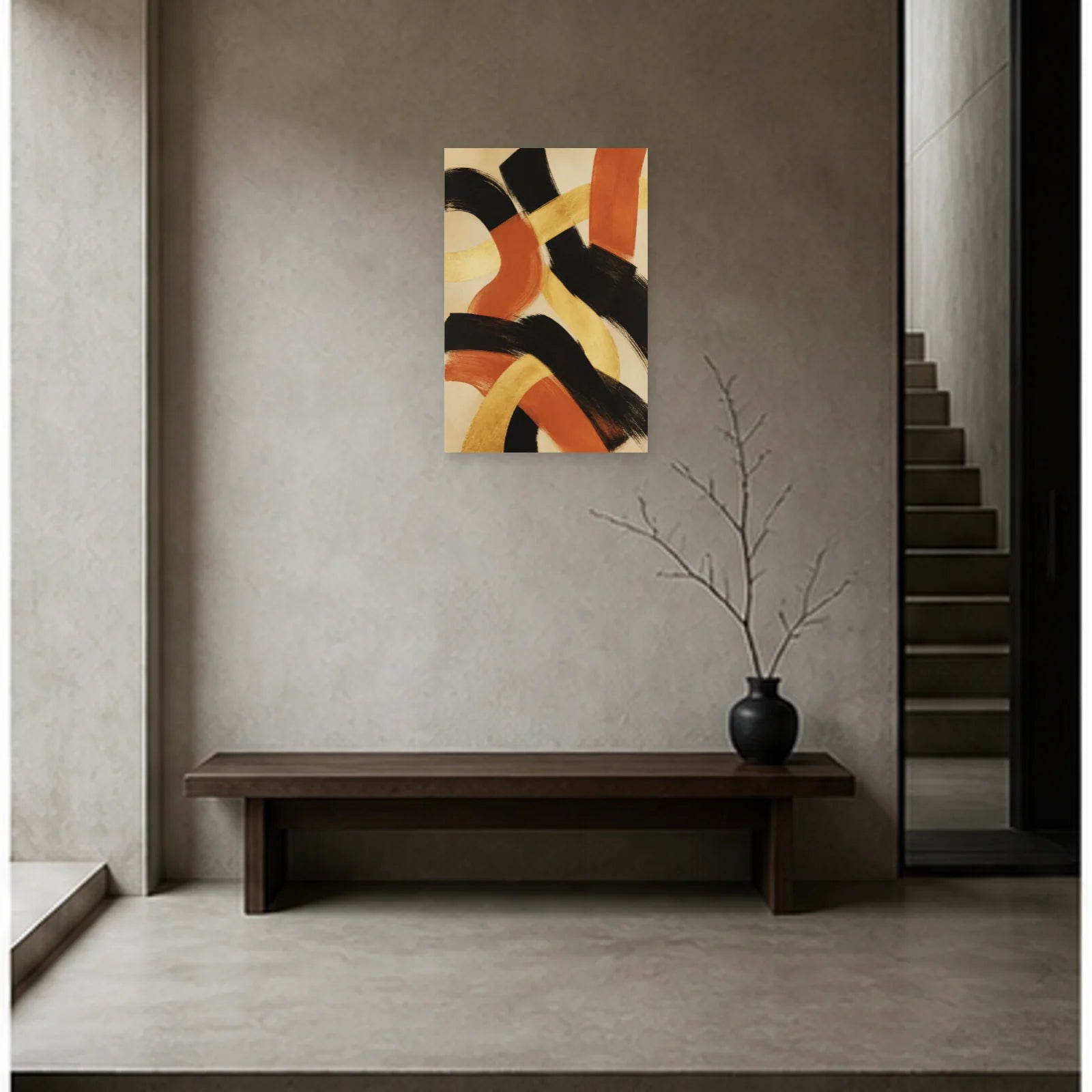 Affiche abstraite - Éclat doré dans une entrée ou un couloir - Art Virtuoso