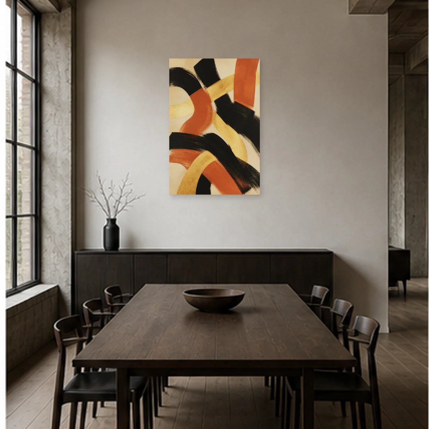 Affiche abstraite - Éclat doré dans une salle à manger - Art Virtuoso