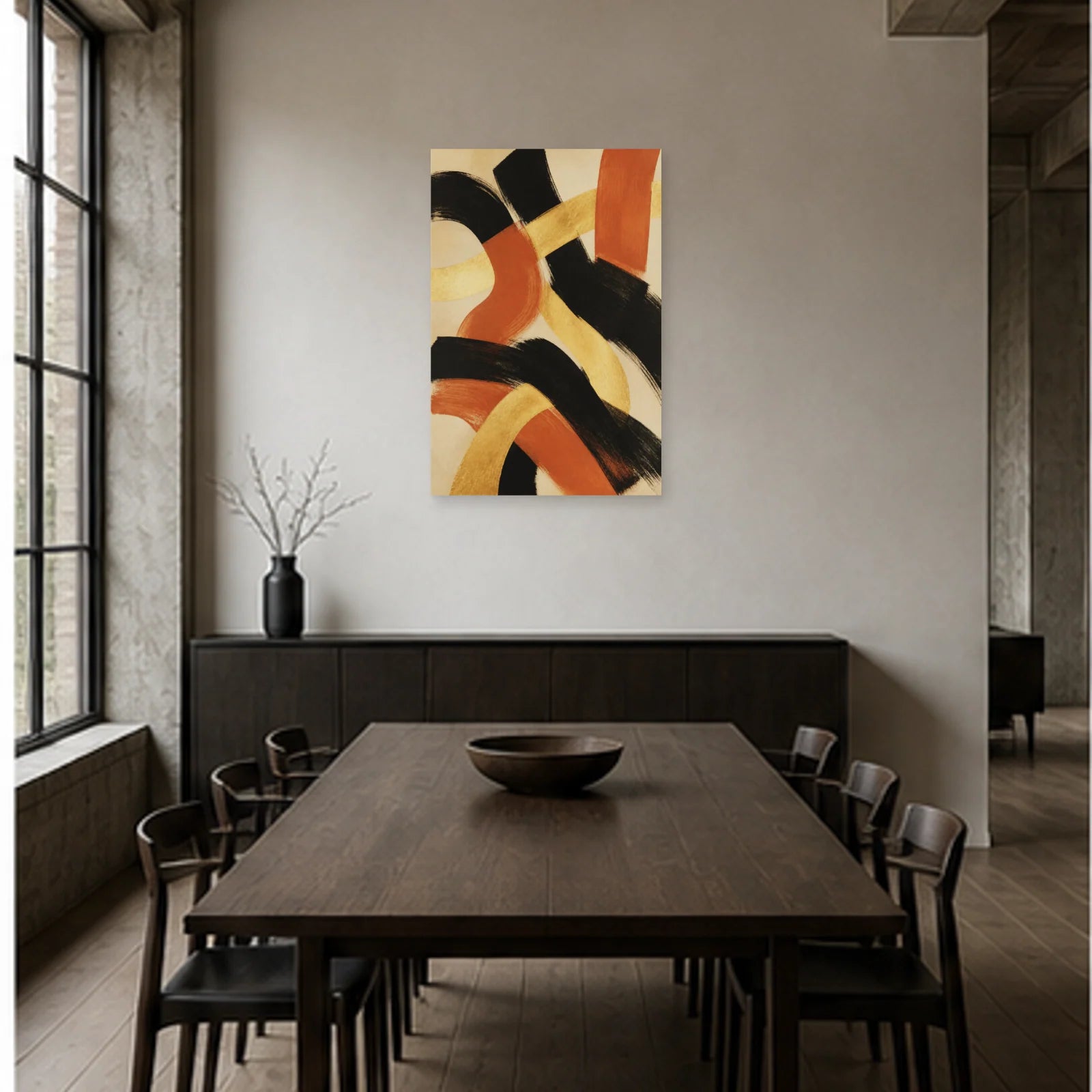 Affiche abstraite - Éclat doré dans une salle à manger - Art Virtuoso