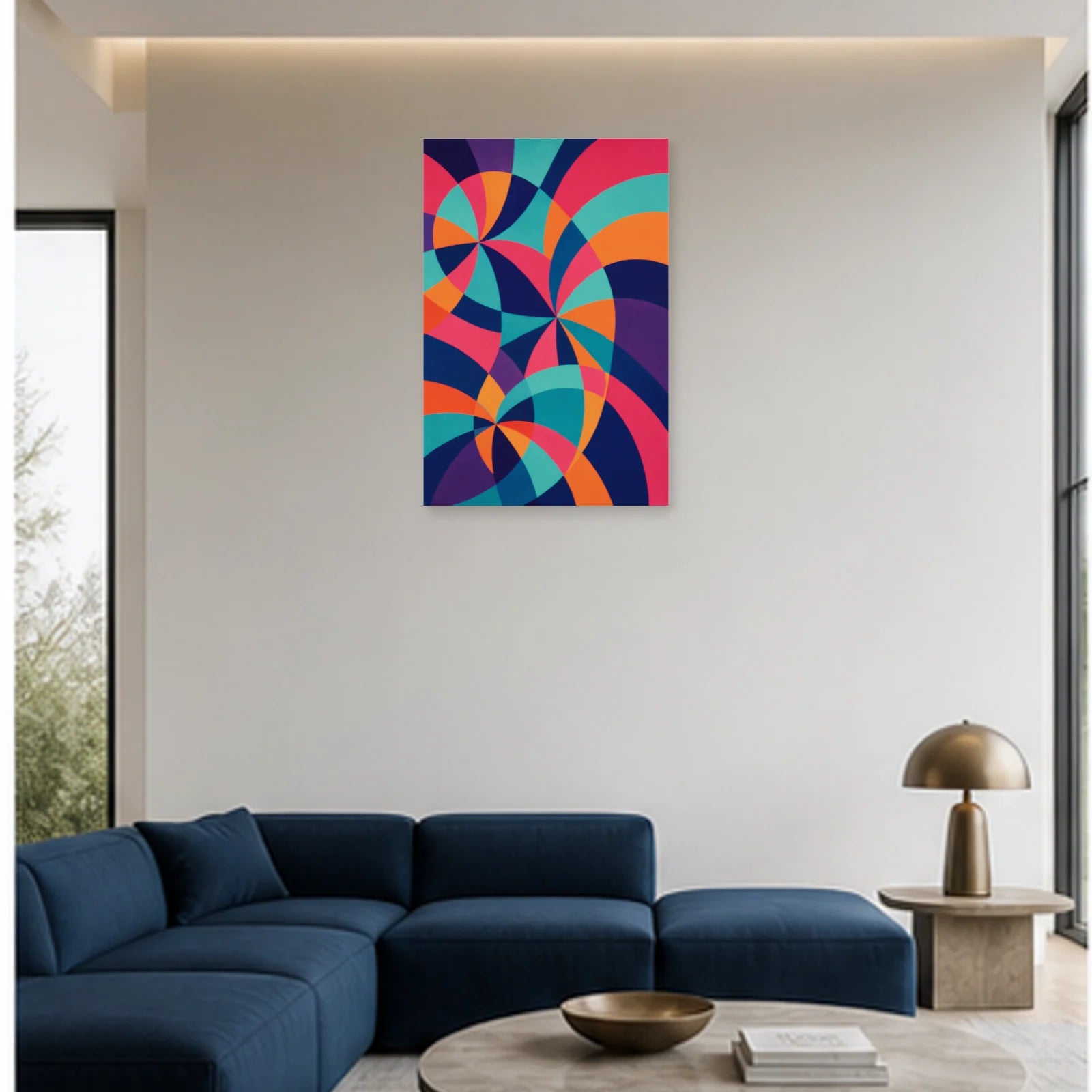 Affiche abstraite - Éclats chromatiques dans un salon - Art Virtuoso