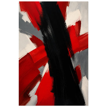 Affiche abstraite - Énergie rouge noire, peinture gestuelle expressionniste verticale, format 60 × 90 cm