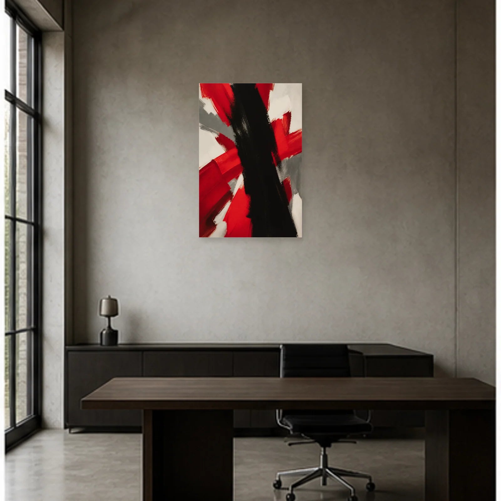 Affiche abstraite - Énergie rouge noire dans un bureau - Art Virtuoso