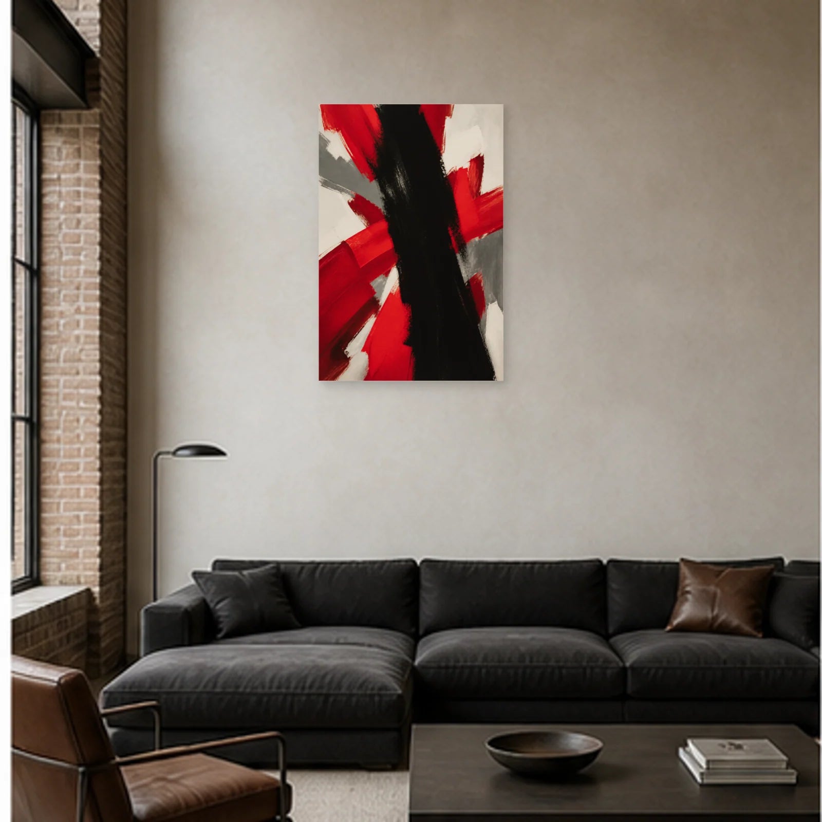 Affiche abstraite - Énergie rouge noire dans un salon - Art Virtuoso