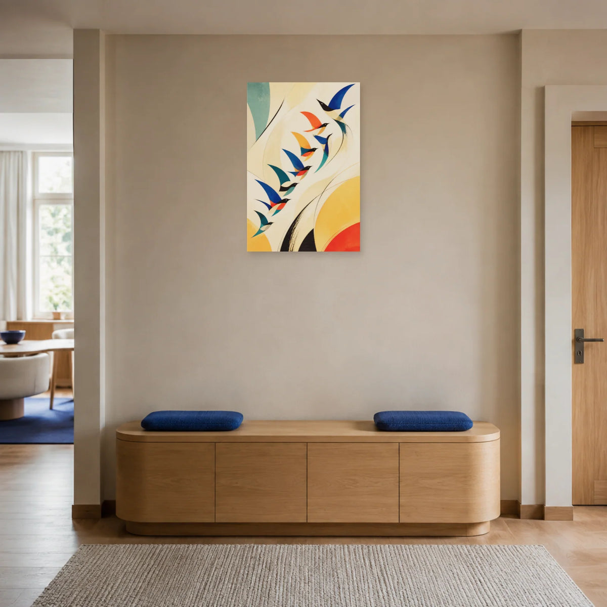 Affiche Envol d’oiseaux abstraits dans une entrée ou un couloir - Art Virtuoso