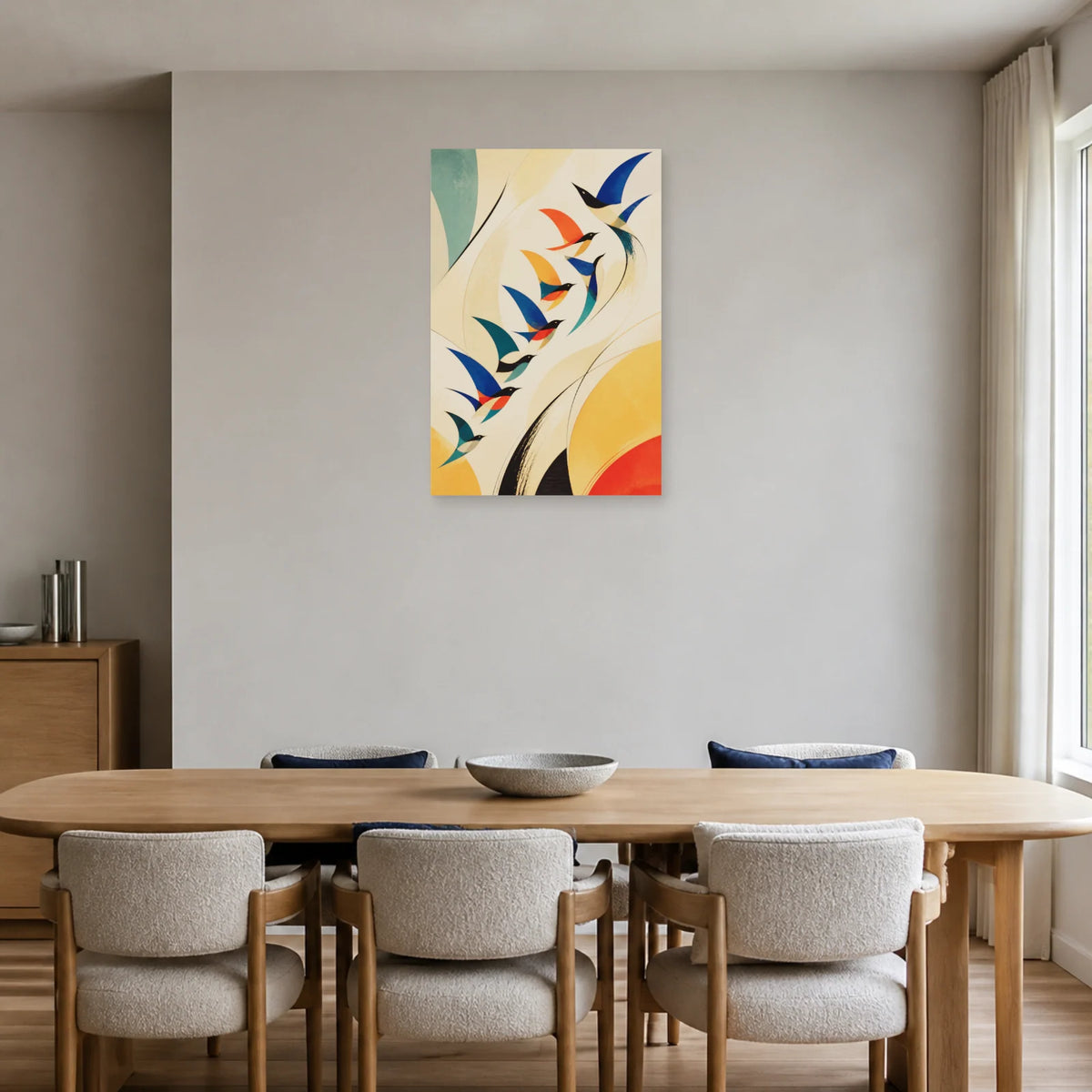 Affiche Envol d’oiseaux abstraits dans une salle à manger - Art Virtuoso