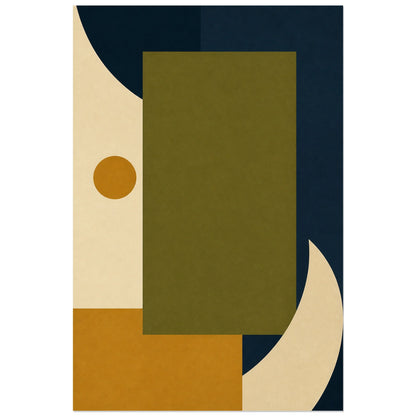 Affiche abstraite - Équilibre olive, abstraction organique mid-century verticale, format 60 × 90 cm