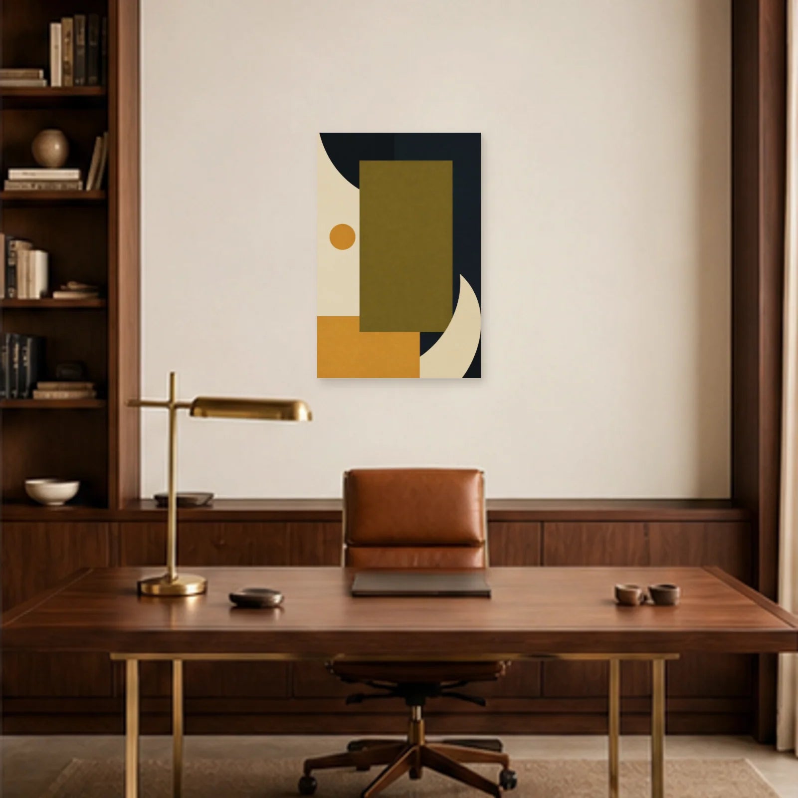 Affiche abstraite - Équilibre olive dans un bureau - Art Virtuoso