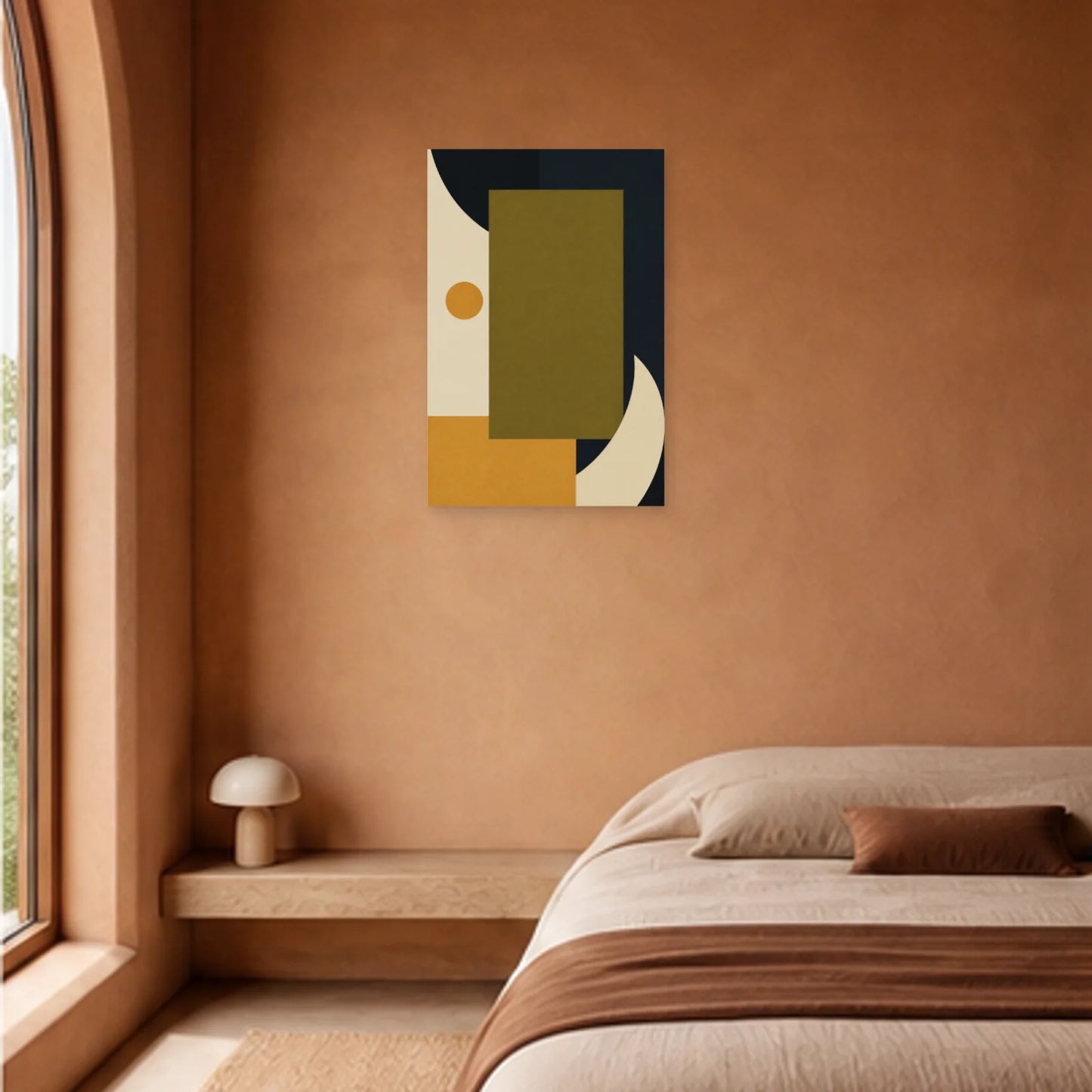 Affiche abstraite - Équilibre olive dans une chambre - Art Virtuoso