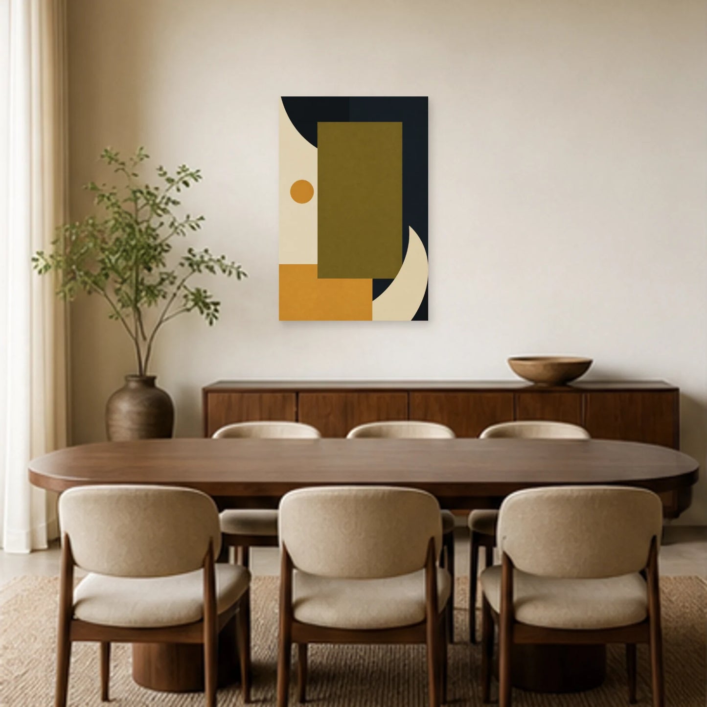 Affiche abstraite - Équilibre olive dans une salle à manger - Art Virtuoso